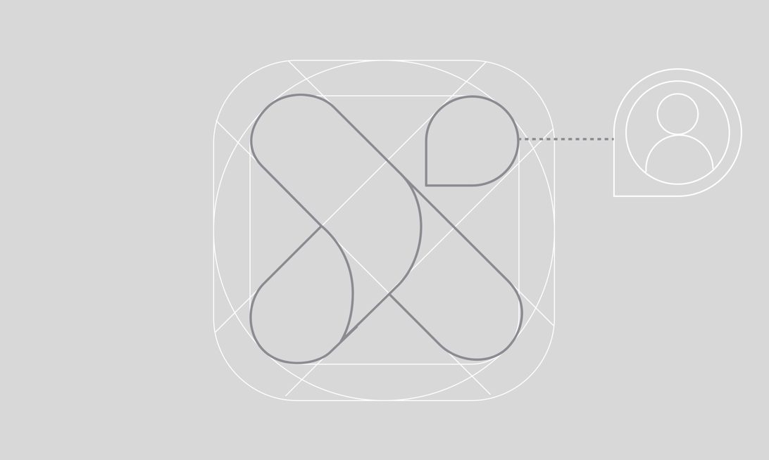 The logomark built on a geometric grid